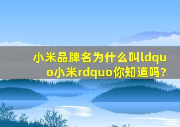 小米品牌名为什么叫“小米”,你知道吗?