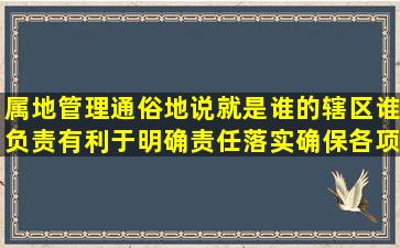 属地管理,通俗地说就是谁的辖区谁负责,有利于明确责任落实,确保各项...