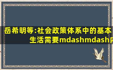 岳希明等:社会政策体系中的基本生活需要——内涵与测量