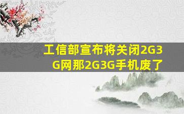 工信部宣布将关闭2G3G网那2G3G手机废了(