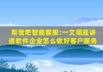 帮我吧智能客服:一文彻底讲透软件企业怎么做好客户服务