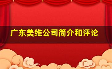 广东美维公司简介和评论