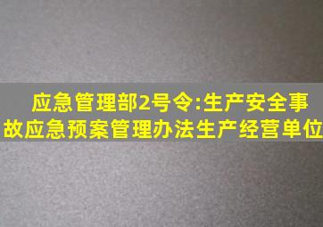 应急管理部2号令:《生产安全事故应急预案管理办法》生产经营单位