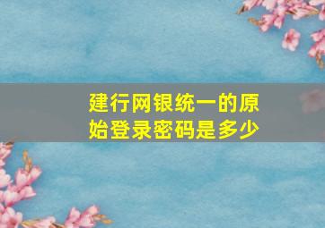 建行网银统一的原始登录密码是多少