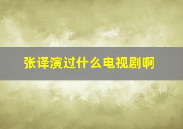 张译演过什么电视剧啊。