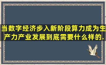 当数字经济步入新阶段,算力成为生产力,产业发展到底需要什么样的...