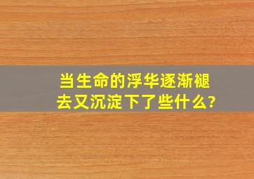 当生命的浮华逐渐褪去,又沉淀下了些什么?