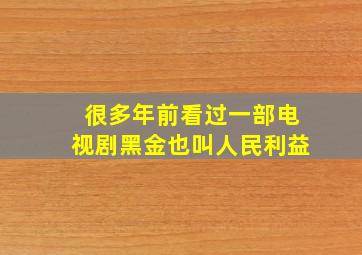 很多年前看过一部电视剧《黑金》(也叫《人民利益》)