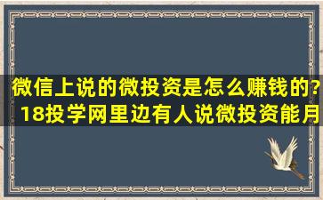 微信上说的微投资是怎么赚钱的?18投学网里边有人说微投资能月入过...