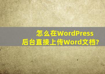 怎么在WordPress后台直接上传Word文档?
