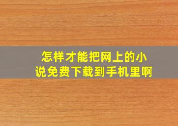 怎样才能把网上的小说免费下载到手机里啊