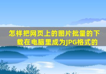 怎样把网页上的图片批量的下载在电脑里成为JPG格式的