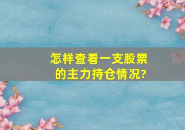 怎样查看一支股票的主力持仓情况?