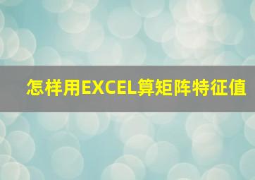 怎样用EXCEL算矩阵特征值