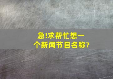 急!求帮忙想一个新闻节目名称?