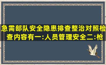 急需部队安全隐患排查整治对照检查。内容有,一:人员管理安全二:枪弹...