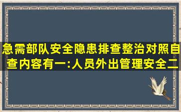 急需部队安全隐患排查整治对照自查。内容有,一:人员外出管理安全二:...