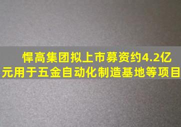 悍高集团拟上市募资约4.2亿元,用于五金自动化制造基地等项目