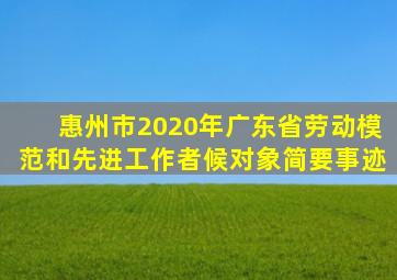 惠州市2020年广东省劳动模范和先进工作者候对象简要事迹