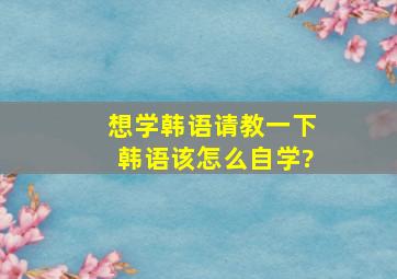 想学韩语,请教一下韩语该怎么自学?