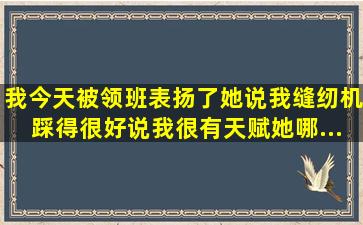 我今天被领班表扬了,她说我缝纫机踩得很好,说我很有天赋,她哪...