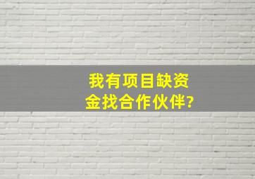 我有项目缺资金,找合作伙伴?