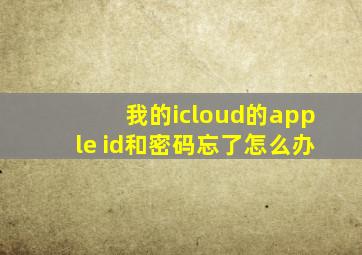 我的icloud的apple id和密码忘了怎么办