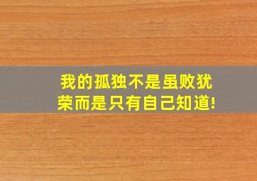 我的孤独,不是虽败犹荣,而是只有自己知道!