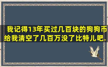 我记得13年买过几百块的狗狗币,给我清空了,几百万没了【比特儿吧...