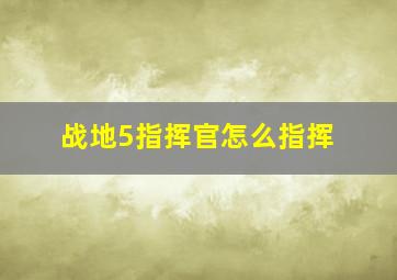 战地5指挥官怎么指挥