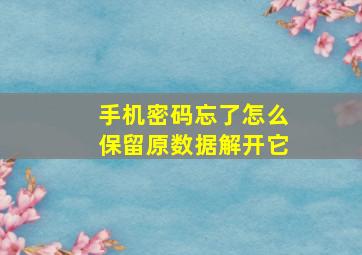 手机密码忘了,怎么保留原数据解开它