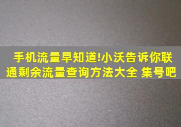 手机流量早知道!小沃告诉你联通剩余流量查询方法大全 集号吧