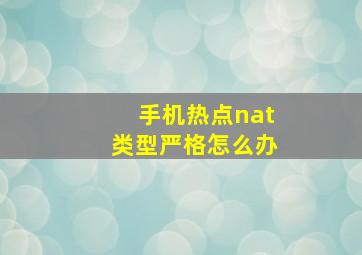 手机热点nat类型严格怎么办