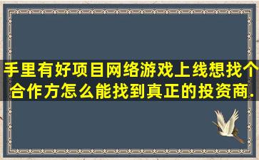 手里有好项目、网络游戏上线,想找个合作方,怎么能找到真正的投资商...