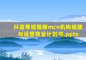 抖音等短视频mcn机构组建与运营商业计划书.pptx