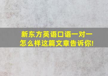 新东方英语口语一对一怎么样,这篇文章告诉你!