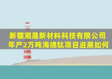 新疆湘晟新材料科技有限公司年产2万吨海绵钛项目进展如何