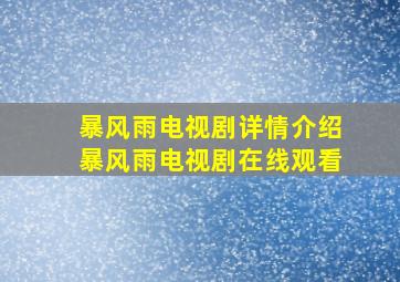 暴风雨电视剧详情介绍暴风雨电视剧在线观看