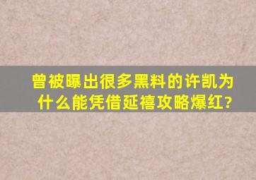 曾被曝出很多黑料的许凯,为什么能凭借《延禧攻略》爆红?