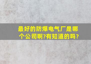 最好的防爆电气厂是哪个公司啊?有知道的吗?