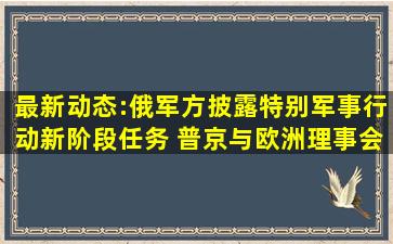 最新动态:俄军方披露特别军事行动新阶段任务 普京与欧洲理事会...