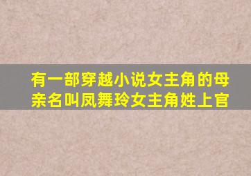 有一部穿越小说女主角的母亲名叫凤舞玲,女主角姓上官