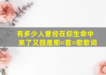 有多少人曾经在你生命中来了又回是那=首=歌歌词