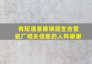 有知道景德镇民生合营瓷厂相关信息的人吗,谢谢