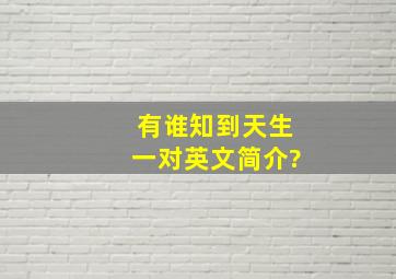 有谁知到《天生一对》英文简介?