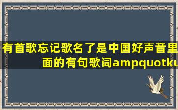 有首歌忘记歌名了。是中国好声音里面的。有句歌词"kungfu"是...