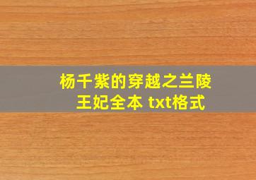 杨千紫的穿越之兰陵王妃全本 txt格式