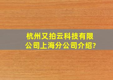 杭州又拍云科技有限公司上海分公司介绍?