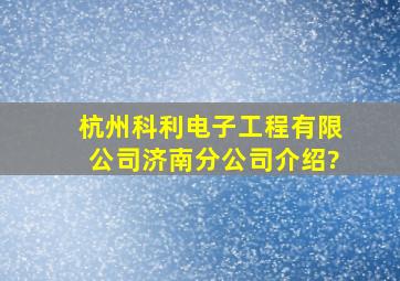 杭州科利电子工程有限公司济南分公司介绍?