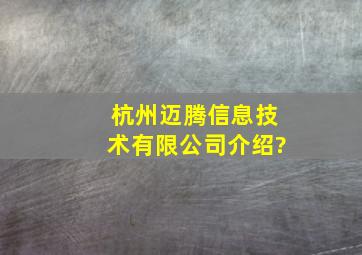 杭州迈腾信息技术有限公司介绍?